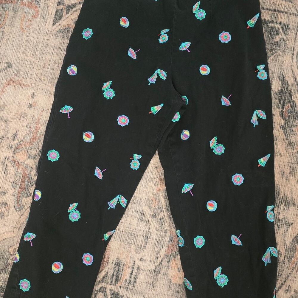 Coldwater Creek Crop Pants Womens Petite Size 12 Black Embroidered Umbrella